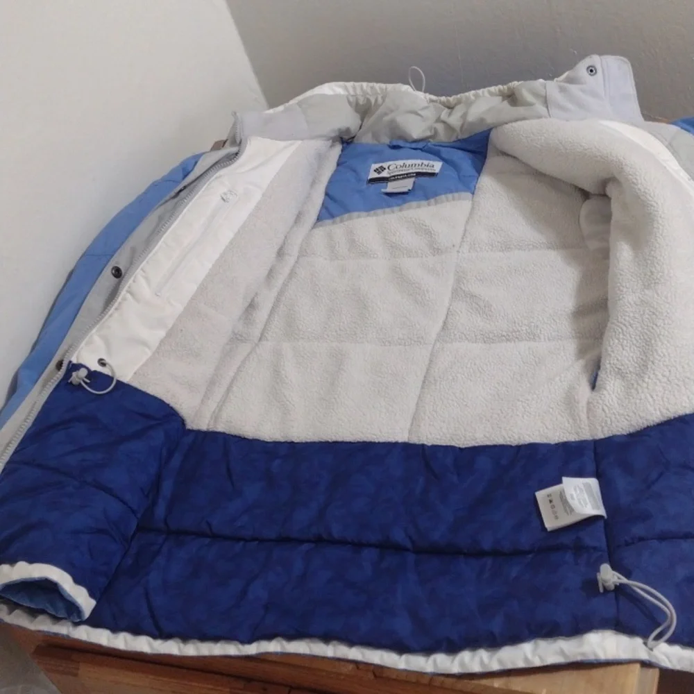 Columbia Blue & White Hooded Full Zip Ski Jacket w Vents Size XL